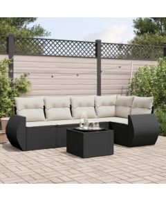 vidaXL 6-częściowy zestaw mebli ogrodowych z poduszkami, czarny polirattan Dārza mēbeļu komplekti