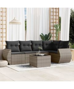 vidaXL 6-częściowy zestaw mebli ogrodowych z poduszkami, szary, polirattan Dārza mēbeļu komplekti