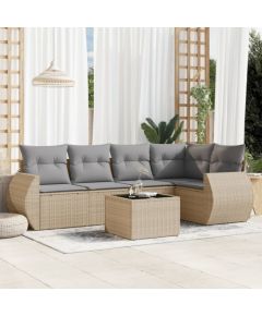 vidaXL 6-częściowy zestaw mebli ogrodowych z poduszkami, beżowy, polirattan Dārza mēbeļu komplekti