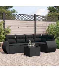 vidaXL 6-częściowy zestaw mebli ogrodowych z poduszkami, czarny polirattan Dārza mēbeļu komplekti