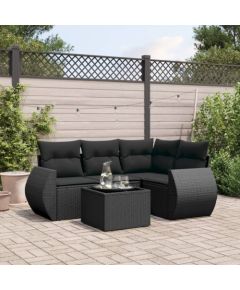 vidaXL 5-częściowy zestaw wypoczynkowy do ogrodu, poduszki, czarny rattan PE Dārza mēbeļu komplekti