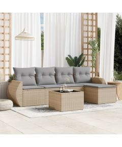 vidaXL 6-częściowy zestaw mebli ogrodowych z poduszkami, beżowy, polirattan Dārza mēbeļu komplekti