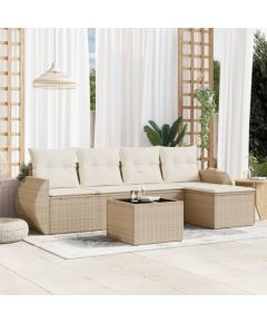 vidaXL 6-częściowy zestaw mebli ogrodowych z poduszkami, beżowy, polirattan Dārza mēbeļu komplekti