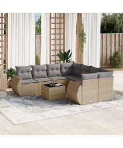 vidaXL 9-częściowy zestaw mebli ogrodowych z poduszkami, beżowy, polirattan Dārza mēbeļu komplekti