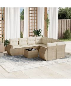 vidaXL 9-częściowy zestaw mebli ogrodowych z poduszkami, beżowy, polirattan Dārza mēbeļu komplekti