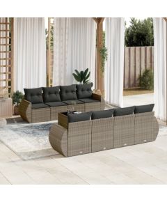 vidaXL 9-częściowy zestaw mebli ogrodowych z poduszkami, szary, polirattan Dārza mēbeļu komplekti