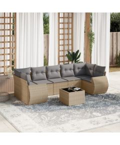 vidaXL 8-częściowy zestaw mebli ogrodowych z poduszkami, beżowy, polirattan Dārza mēbeļu komplekti