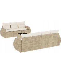 vidaXL 8-częściowy zestaw mebli ogrodowych z poduszkami, beżowy, polirattan Dārza mēbeļu komplekti