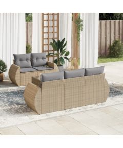 vidaXL 6-częściowy zestaw mebli ogrodowych z poduszkami, beżowy, polirattan Dārza mēbeļu komplekti