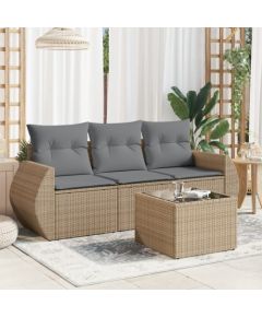 vidaXL 4-częściowy zestaw mebli ogrodowych z poduszkami, beżowy, polirattan Dārza mēbeļu komplekti