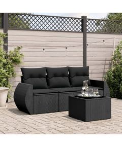 vidaXL 4-częściowy zestaw wypoczynkowy do ogrodu, poduszki, czarny rattan PE Dārza mēbeļu komplekti