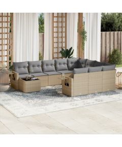 vidaXL 11-częściowy zestaw mebli ogrodowych z poduszkami, beżowy, polirattan Dārza mēbeļu komplekti