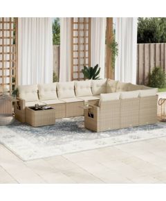 vidaXL 11-częściowy zestaw mebli ogrodowych z poduszkami, beżowy, polirattan Dārza mēbeļu komplekti