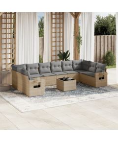 vidaXL 11-częściowy zestaw mebli ogrodowych z poduszkami, beżowy, polirattan Dārza mēbeļu komplekti