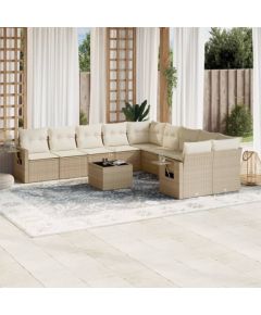 vidaXL 11-częściowy zestaw mebli ogrodowych z poduszkami, beżowy, polirattan Dārza mēbeļu komplekti