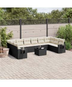 vidaXL 11-częściowy zestaw wypoczynkowy do ogrodu, poduszki czarny rattan PE Dārza mēbeļu komplekti