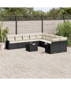 vidaXL 11-częściowy zestaw wypoczynkowy do ogrodu, poduszki czarny rattan PE Dārza mēbeļu komplekti