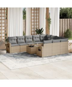 vidaXL 11-częściowy zestaw mebli ogrodowych z poduszkami, beżowy, polirattan Dārza mēbeļu komplekti