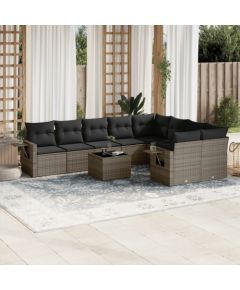 vidaXL 10-częściowy zestaw wypoczynkowy do ogrodu, z poduszkami, szary Dārza mēbeļu komplekti