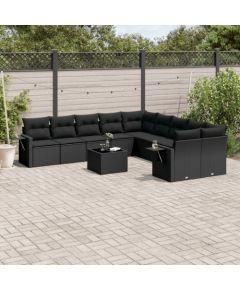 vidaXL 11-częściowy zestaw wypoczynkowy do ogrodu, poduszki czarny rattan PE Dārza mēbeļu komplekti
