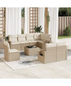 vidaXL 9-częściowy zestaw mebli ogrodowych z poduszkami, beżowy, polirattan Dārza mēbeļu komplekti