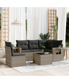 vidaXL 6-częściowy zestaw mebli ogrodowych z poduszkami, szary, polirattan Dārza mēbeļu komplekti