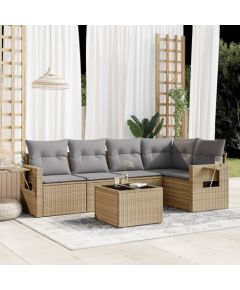 vidaXL 6-częściowy zestaw mebli ogrodowych z poduszkami, beżowy, polirattan Dārza mēbeļu komplekti