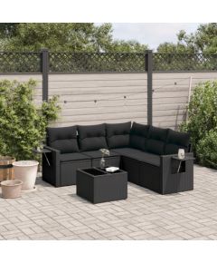 vidaXL 6-częściowy zestaw mebli ogrodowych z poduszkami, czarny polirattan Dārza mēbeļu komplekti