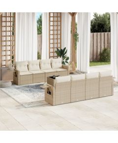 vidaXL 9-częściowy zestaw mebli ogrodowych z poduszkami, beżowy, polirattan Dārza mēbeļu komplekti