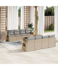 vidaXL 9-częściowy zestaw mebli ogrodowych z poduszkami, beżowy, polirattan Dārza mēbeļu komplekti