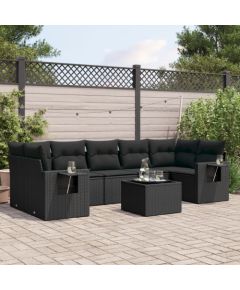 vidaXL 8-częściowy zestaw wypoczynkowy do ogrodu, z poduszkami, czarny Dārza mēbeļu komplekti