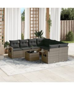 vidaXL 9-częściowy zestaw mebli ogrodowych z poduszkami, szary, polirattan Dārza mēbeļu komplekti