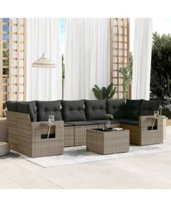 vidaXL 8-częściowy zestaw mebli ogrodowych z poduszkami, szary, polirattan Dārza mēbeļu komplekti