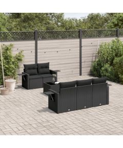 vidaXL 6-częściowy zestaw mebli ogrodowych z poduszkami, czarny polirattan Dārza mēbeļu komplekti