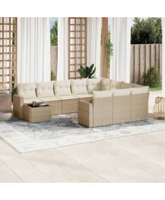 vidaXL 11-częściowy zestaw mebli ogrodowych z poduszkami, beżowy, polirattan Dārza mēbeļu komplekti