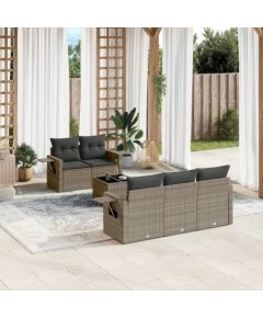 vidaXL 6-częściowy zestaw mebli ogrodowych z poduszkami, szary, polirattan Dārza mēbeļu komplekti