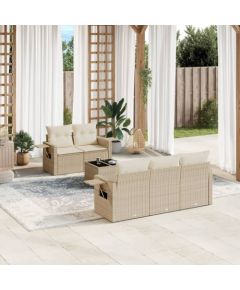 vidaXL 6-częściowy zestaw mebli ogrodowych z poduszkami, beżowy, polirattan Dārza mēbeļu komplekti