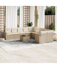 vidaXL 11-częściowy zestaw mebli ogrodowych z poduszkami, beżowy, polirattan Dārza mēbeļu komplekti