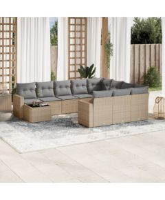 vidaXL 11-częściowy zestaw mebli ogrodowych z poduszkami, beżowy, polirattan Dārza mēbeļu komplekti