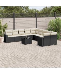 vidaXL 11-częściowy zestaw wypoczynkowy do ogrodu, poduszki czarny rattan PE Dārza mēbeļu komplekti