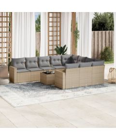 vidaXL 11-częściowy zestaw mebli ogrodowych z poduszkami, beżowy, polirattan Dārza mēbeļu komplekti