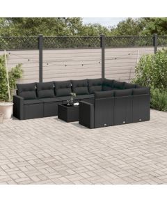 vidaXL 11-częściowy zestaw wypoczynkowy do ogrodu, poduszki czarny rattan PE Dārza mēbeļu komplekti