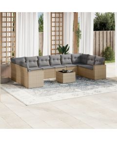 vidaXL 11-częściowy zestaw mebli ogrodowych z poduszkami, beżowy, polirattan Dārza mēbeļu komplekti