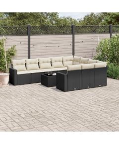 vidaXL 11-częściowy zestaw wypoczynkowy do ogrodu, poduszki czarny rattan PE Dārza mēbeļu komplekti