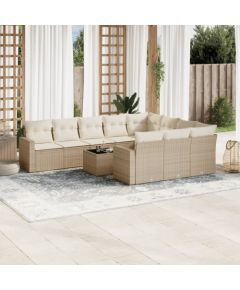 vidaXL 11-częściowy zestaw mebli ogrodowych z poduszkami, beżowy, polirattan Dārza mēbeļu komplekti