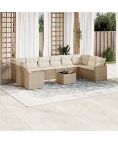 vidaXL 11-częściowy zestaw mebli ogrodowych z poduszkami, beżowy, polirattan Dārza mēbeļu komplekti