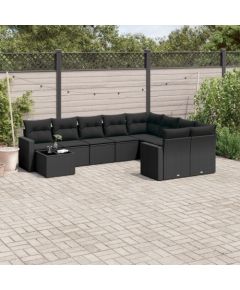 vidaXL 10-częściowy zestaw wypoczynkowy do ogrodu, poduszki czarny rattan PE Dārza mēbeļu komplekti