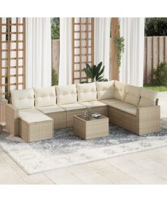 vidaXL 9-częściowy zestaw mebli ogrodowych z poduszkami, beżowy, polirattan Dārza mēbeļu komplekti