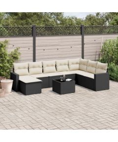 vidaXL 9-częściowy zestaw wypoczynkowy do ogrodu, z poduszkami, czarny Dārza mēbeļu komplekti