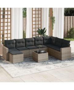 vidaXL 9-częściowy zestaw mebli ogrodowych z poduszkami, szary, polirattan Dārza mēbeļu komplekti